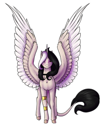 Size: 2856x3508 | Tagged: safe, artist:oneiria-fylakas, derpibooru import, oc, oc only, oc:eclipse awake, alicorn, pony, alicorn oc, female, high res, horn, leonine tail, looking at you, mare, scar, simple background, solo, spread wings, transparent background, wings