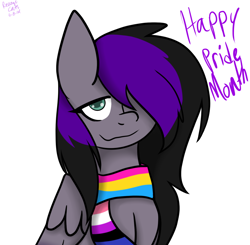Size: 1374x1348 | Tagged: safe, artist:revenge.cats, derpibooru import, oc, oc:drizzling dasher, pegasus, pony, clothes, emo, genderfluid pride flag, pansexual pride flag, pride, pride flag, pride month, scarf, smiling, solo