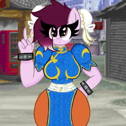 Size: 3543x3543 | Tagged: safe, artist:chubbehbunneh16, derpibooru import, anthro, original species, shark, shark pony, chun li, clothes, cosplay, costume, female, high res, looking at you, smiling, smiling at you, solo, street fighter, video game character