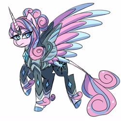 Size: 3000x3000 | Tagged: safe, artist:emera33, derpibooru import, princess flurry heart, alicorn, pony, clothes, eyelashes, female, frown, high res, horn, looking at you, looking back, mare, older, older flurry heart, raised hoof, raised leg, simple background, solo, white background, wings