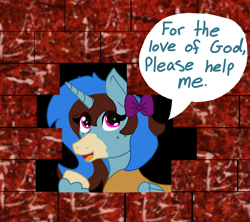 Size: 1800x1600 | Tagged: safe, artist:heartsy-artsy-pony, derpibooru import, oc, oc:heartistry, brick wall, commission, commissioner:reversalmushroom, edgar allan poe, funny, immurement, meme, the cask of amontillado