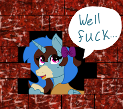 Size: 1800x1600 | Tagged: safe, alternate version, artist:heartsy-artsy-pony, derpibooru import, oc, oc:heartistry, brick wall, commission, edgar allan poe, funny, immurement, meme, the cask of amontillado, vulgar