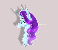 Size: 1080x926 | Tagged: safe, artist:sia.brony, derpibooru import, oc, oc only, pony, unicorn, bust, ethereal mane, female, gray background, horn, mare, signature, simple background, solo, starry mane, unicorn oc