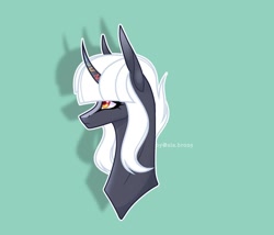 Size: 1080x926 | Tagged: safe, artist:sia.brony, derpibooru import, oc, oc only, pony, unicorn, bust, curved horn, female, green background, horn, mare, signature, simple background, solo, unicorn oc