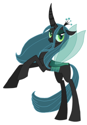 Size: 1600x2305 | Tagged: safe, artist:agdapl, derpibooru import, edit, idw, queen chrysalis, changeling, changeling queen, fiendship is magic, curved horn, female, horn, idw showified, rearing, simple background, solo, transparent background