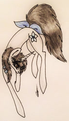 Size: 754x1331 | Tagged: safe, artist:beamybutt, derpibooru import, oc, oc only, pony, unicorn, bow, eyelashes, female, horn, mare, signature, tail bow, traditional art, unicorn oc