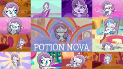 Size: 4344x2444 | Tagged: safe, derpibooru import, edit, edited screencap, editor:quoterific, screencap, potion nova, alicorn, pony, unicorn, all that jitters, meet potion nova!, my little pony: pony life, pony surfin' safari, alicornified, animation error, bipedal, eyes closed, female, glowing horn, high res, hoof on chest, horn, levitation, magic, mare, open mouth, potion, potion ocean, race swap, rainbow, self-levitation, sleeping, solo, sugarcube corner, teeth, telekinesis