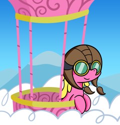 Size: 1920x1997 | Tagged: safe, artist:dinkyuniverse, derpibooru import, cherry berry, earth pony, pony, atg 2021, cloud, female, goggles, hot air balloon, mountain, newbie artist training grounds, sky, solo