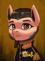 Size: 1500x2021 | Tagged: safe, artist:mrscroup, derpibooru import, oc, oc only, earth pony, pony, equestria at war mod, bust, clothes, ear fluff, ears, facial hair, medals, military uniform, portrait, uniform