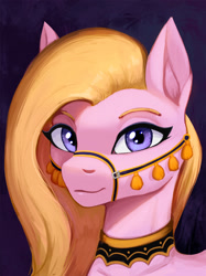 Size: 1500x2003 | Tagged: safe, artist:mrscroup, derpibooru import, oc, oc only, earth pony, pony, saddle arabian, equestria at war mod, bridle, collar, ear fluff, ears, female, looking at you, mare, saddle arabian outfit, smiling, tack