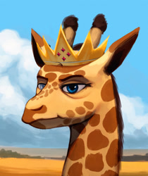 Size: 1500x1783 | Tagged: safe, artist:mrscroup, derpibooru import, oc, oc only, giraffe, equestria at war mod, bags under eyes, bust, crown, jewelry, male, portrait, regalia