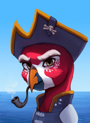 Size: 1500x2053 | Tagged: safe, artist:mrscroup, derpibooru import, oc, oc only, griffon, equestria at war mod, bags under eyes, clothes, hat, male, pipe, pirate, pirate hat, smoking