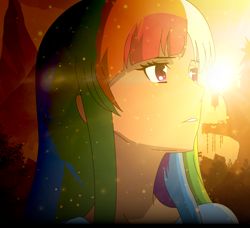 Size: 2500x2281 | Tagged: safe, artist:tokyo72, derpibooru import, rainbow dash, human, alternate hairstyle, beautiful, crepuscular rays, female, humanized, solo