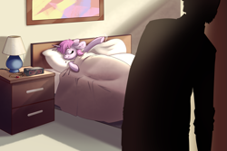 Size: 1941x1300 | Tagged: safe, artist:28gooddays, derpibooru import, oc, oc only, human, pony, unicorn, bed, bedroom, morning, morning ponies, sleeping