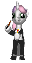 Size: 353x692 | Tagged: safe, derpibooru import, sweetie belle, semi-anthro, unicorn, clothes, harry potter, my little pony, pose, school uniform, solo, teraunce-, uniform, wand