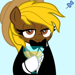 Size: 2048x2048 | Tagged: safe, artist:dtavs.exe, oc, oc:acres, oc:pasture, earth pony, pony, acres avatar, base used, clothes, hat, holding, lidded eyes, looking at you, rule 63, smiling, suit, tuxedo, whiskey