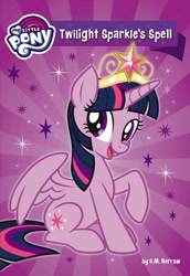 Size: 1240x1800 | Tagged: safe, derpibooru import, twilight sparkle, twilight sparkle (alicorn), alicorn, my little pony chapter books, twilight sparkle and the crystal heart spell, big crown thingy, element of magic, female, jewelry, my little pony logo, my little pony: twilight sparkle's spell, official, official art, purple, regalia, sitting, solo, twilight sparkle's spell