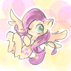 Size: 768x768 | Tagged: safe, artist:pnpn_721, derpibooru import, fluttershy, pegasus, pony, abstract background, colored pupils, cute, female, mare, one eye closed, shyabetes, solo