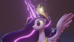 Size: 1376x789 | Tagged: safe, derpibooru import, princess twilight 2.0, twilight sparkle, twilight sparkle (alicorn), alicorn, pony, the last problem, 3d, crown, female, jewelry, magic, magic aura, mare, older, older twilight, regalia, render, wavy hair, wings