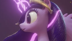 Size: 1393x810 | Tagged: safe, artist:robinrain8, derpibooru import, princess twilight 2.0, twilight sparkle, twilight sparkle (alicorn), alicorn, pony, the last problem, 3d, close-up, crown, female, jewelry, magic, magic aura, mare, older, older twilight, regalia, render, wavy hair, wings