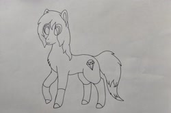 Size: 3402x2249 | Tagged: safe, artist:autumnsfurart, derpibooru import, oc, oc only, oc:glitter stone, earth pony, pony, earth pony oc, female, lineart, mare, raised hoof, raised leg, solo, traditional art