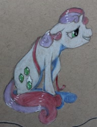 Size: 2617x3402 | Tagged: safe, derpibooru import, sweetie belle, unicorn, color, fake cutie mark, glue, part of a full image, prismacolor, solo, traditonal