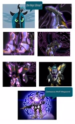 Size: 1237x2047 | Tagged: safe, derpibooru import, screencap, queen chrysalis, barikion, catastros, centaurus wolf megazord, combine, half-life, magiranger, mahou sentai magiranger, megazord, mystic force, power rangers, power rangers mystic force, super sentai, transformation, wolkaiser