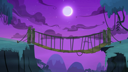 Size: 1280x720 | Tagged: safe, derpibooru import, screencap, student counsel, background, bridge, cloud, everfree forest, moon, mountain, night, no pony, scenic ponyville, tree