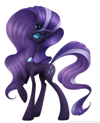 Size: 2220x2702 | Tagged: safe, artist:oonotewingoo, derpibooru import, nightmare rarity, pony, unicorn, blue eyes, colored pupils, eyelashes, female, flowing mane, flowing tail, gem, grin, horn, jewelry, necklace, purple mane, purple tail, signature, simple background, smiling, solo, transparent background