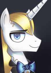 Size: 1920x2716 | Tagged: safe, artist:opal_radiance, derpibooru import, prince blueblood, pony, black background, bowtie, bust, looking at you, male, portrait, profile, simple background, solo, stallion