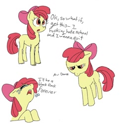 Size: 640x656 | Tagged: safe, artist:earnarto, derpibooru import, apple bloom, crying, female, filly, solo, swearing, teenager, text, vulgar