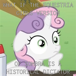 Size: 1181x1181 | Tagged: safe, derpibooru import, screencap, sweetie belle, pony, unicorn, equestria girls, g4, ponyville confidential, caption, cropped, exploitable meme, female, filly, image macro, implied king sombra, implied sombra, mammal, meme, obligatory pony, solo, sudden clarity sweetie belle, text