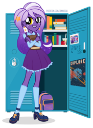 Size: 800x1099 | Tagged: safe, artist:jennieoo, derpibooru import, oc, oc:midnight twinkle, equestria girls, book, clothes, locker, school uniform, schoolgirl, simple background, solo, transparent background, vector