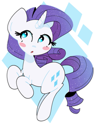 Size: 1661x2169 | Tagged: safe, artist:kindakismet, derpibooru import, rarity, pony, unicorn, :o, abstract background, blush sticker, blushing, cute, cutie mark background, female, mare, open mouth, raribetes, solo