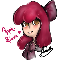 Size: 1000x1000 | Tagged: safe, artist:telltale-sheriff, derpibooru import, apple bloom, human, adorabloom, cute, heart, humanized, signature, solo