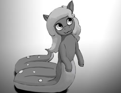 Size: 900x696 | Tagged: safe, artist:warskunk, derpibooru import, oc, oc only, original species, snake, snake pony, fangs, female, looking away, monochrome, solo