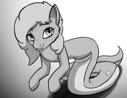 Size: 900x696 | Tagged: safe, artist:warskunk, derpibooru import, oc, oc only, original species, snake, snake pony, looking sideways, monochrome, shadow, solo