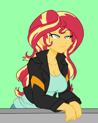 Size: 1032x1296 | Tagged: safe, artist:reiduran, color edit, derpibooru import, edit, sunset shimmer, human, equestria girls, breasts, colored, female, simple background, solo, sunset jiggler