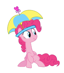 Size: 800x915 | Tagged: safe, artist:pagiepoppie12345, derpibooru import, pinkie pie, pegasus, pony, feeling pinkie keen, hat, pegasus pinkie pie, race swap, simple background, sitting, smiling, solo, transparent background, umbrella, umbrella hat, vector