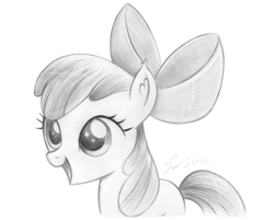 Size: 3064x2468 | Tagged: safe, artist:fladdrarblyg, derpibooru import, apple bloom, adorabloom, cute, female, filly, monochrome, open mouth, solo, traditional art