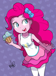 Size: 1724x2354 | Tagged: safe, artist:kalipoart, derpibooru import, pinkie pie, better together, equestria girls, cupcake, cute, diapinkes, female, food, high res, open mouth, solo