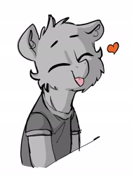 Size: 1536x2048 | Tagged: safe, artist:dimfann, derpibooru import, oc, oc only, oc:dim, earth pony, pony, clothes, ears, eyes closed, floppy ears, heart, raspberry, shirt, sketch, smiling, solo, tongue, tongue out