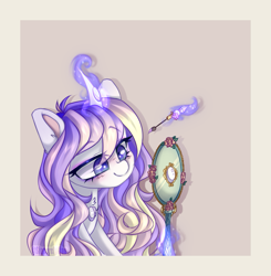 Size: 871x889 | Tagged: safe, artist:_spacemonkeyz_, derpibooru import, oc, oc:babaru, unicorn, jewelry, makeup, mirror, necklace, pearl necklace