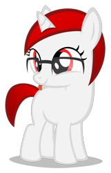 Size: 1780x2760 | Tagged: safe, artist:strategypony, derpibooru import, oc, oc:ruby, unicorn, :p, female, filly, foal, glasses, red eyes, red mane, simple background, tongue, tongue out, transparent background