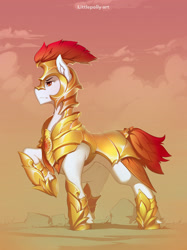 Size: 2100x2806 | Tagged: safe, artist:littlepolly, derpibooru import, oc, oc:sovereign, earth pony, pony, armor, male, solo