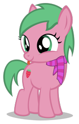 Size: 1780x2760 | Tagged: safe, artist:strategypony, derpibooru import, oc, oc:pine berry, :p, clothes, female, filly, scarf, simple background, tongue, tongue out, transparent background