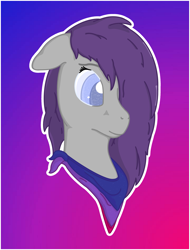 Size: 2595x3407 | Tagged: safe, alternate version, artist:autumnsfurart, derpibooru import, oc, oc only, oc:glitter stone, earth pony, pony, abstract background, bisexual pride flag, blushing, bust, earth pony oc, female, hair over one eye, mare, neckerchief, pride, pride flag