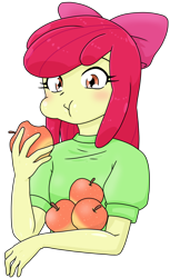 Size: 784x1280 | Tagged: safe, alternate version, artist:batipin, derpibooru import, apple bloom, equestria girls, adorabloom, blushing, cake, cute, eating, eyes closed, food, simple background, solo, transparent background