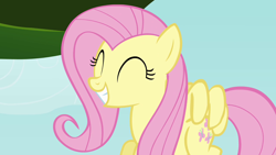 Size: 1280x720 | Tagged: safe, derpibooru import, screencap, fluttershy, pegasus, pony, daring don't, season 4, ^^, cute, eyes closed, female, flying, grin, mare, shyabetes, smiling, solo