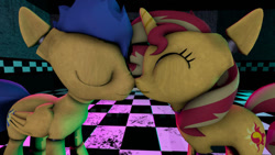 Size: 600x338 | Tagged: safe, artist:lightningblissy77, derpibooru import, flash sentry, sunset shimmer, pegasus, pony, unicorn, 3d, animatronic, female, five nights at freddy's, flashimmer, male, shipping, source filmmaker, straight